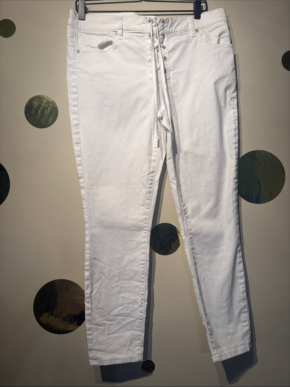 LOFT White Skinny Jeans with Lace-Up Front